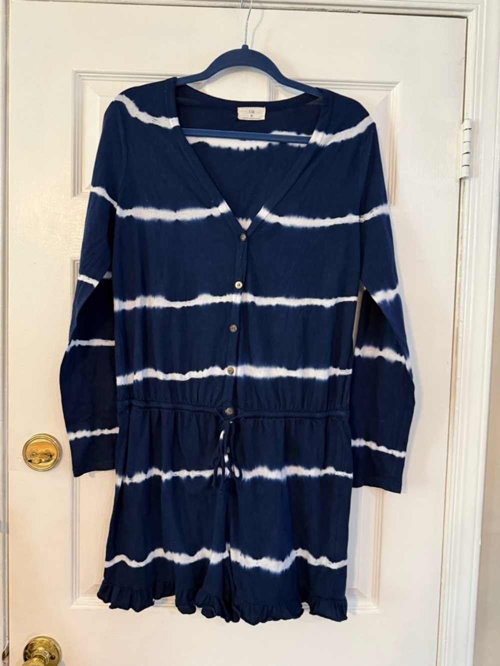 T.La Anthropologie Navy and White Tie-Dye Romper